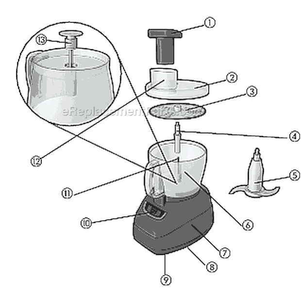 Page A Diagram and Parts List for FP1800B  Black and Decker Food Processor